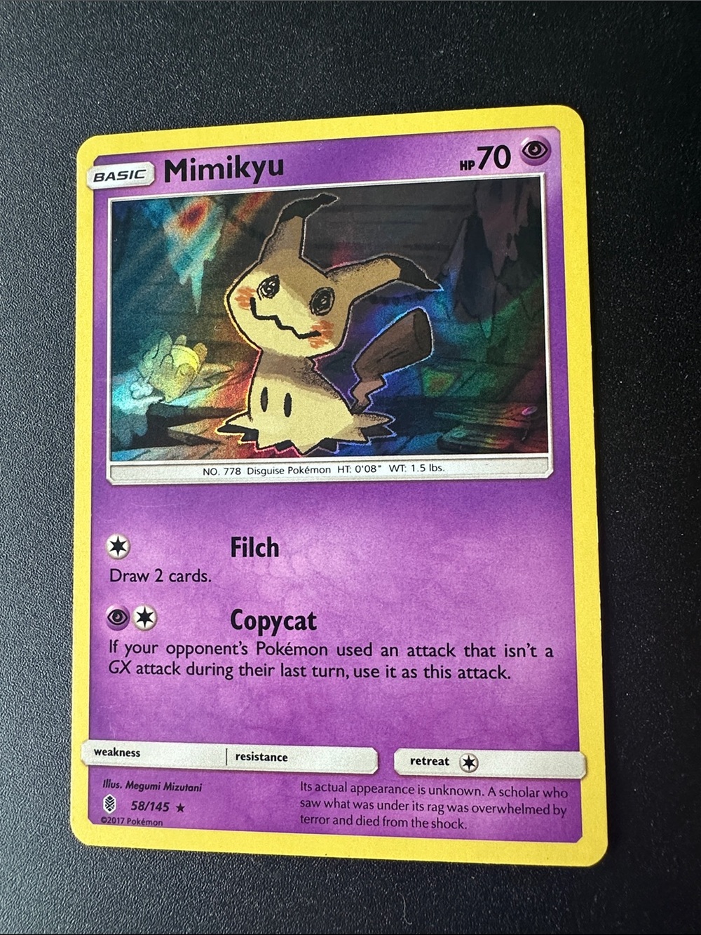 Mid Era 2017 Mimikyu HOLO Rare SM - Guardians Rising 58/145 - MINT Pokémon TCG